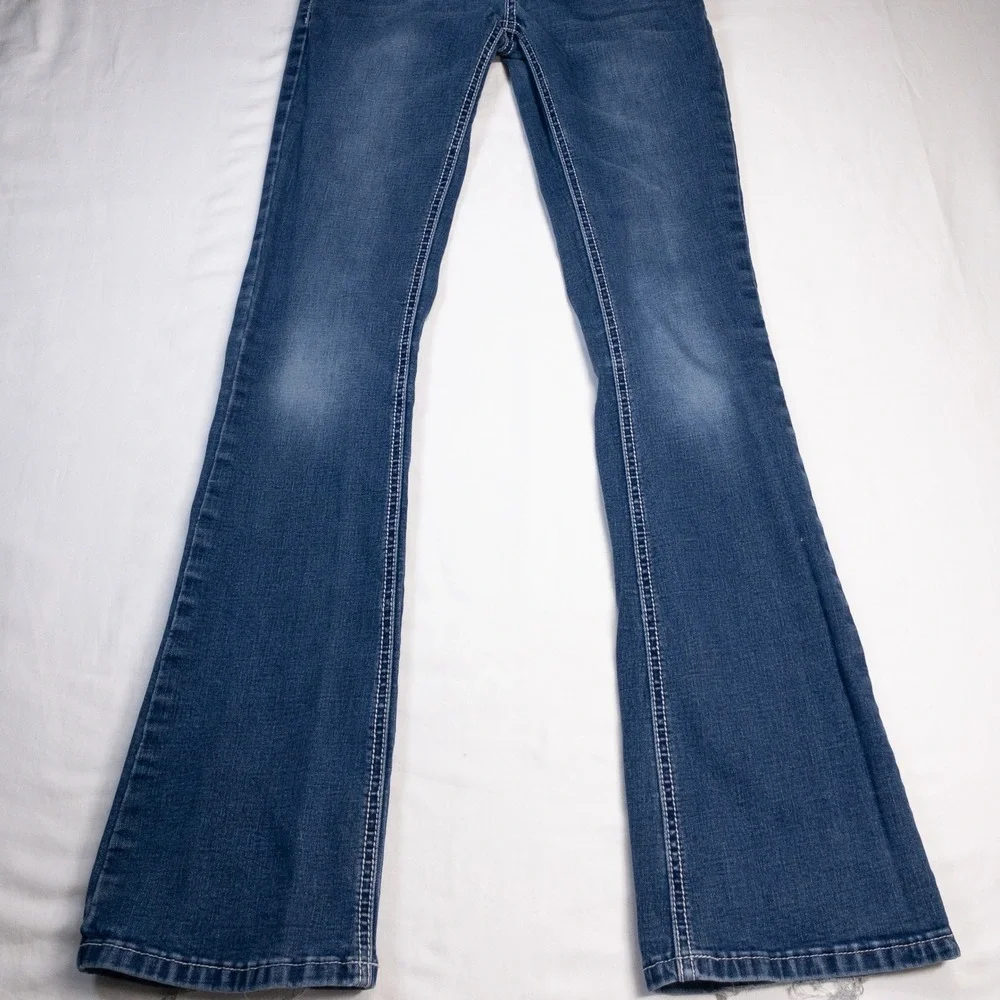 Silver Diva Womens Bootcut Jeans Blue High Waist Embellished Pockets Size 1